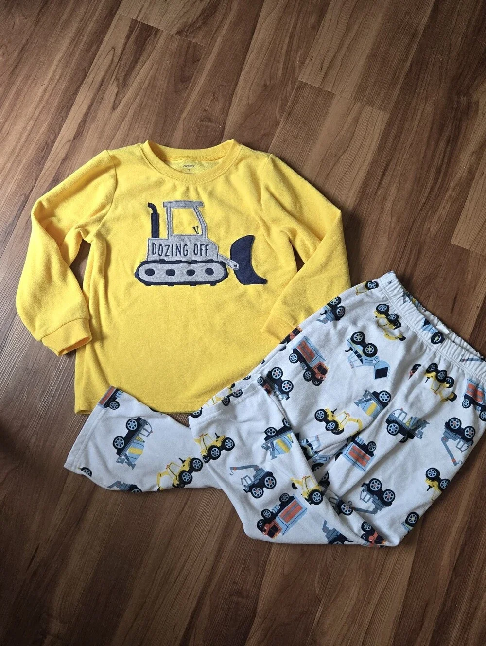 Carter's Kids Size 7 Yellow 'Dozing Off' Construction Pajama Set GUC